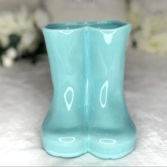 ❌SOLD❌ Rae Dunn NWT FRESH HERBS Rain Boots Planter Aqua Blue Green 6” Planter - Picture 4 of 16